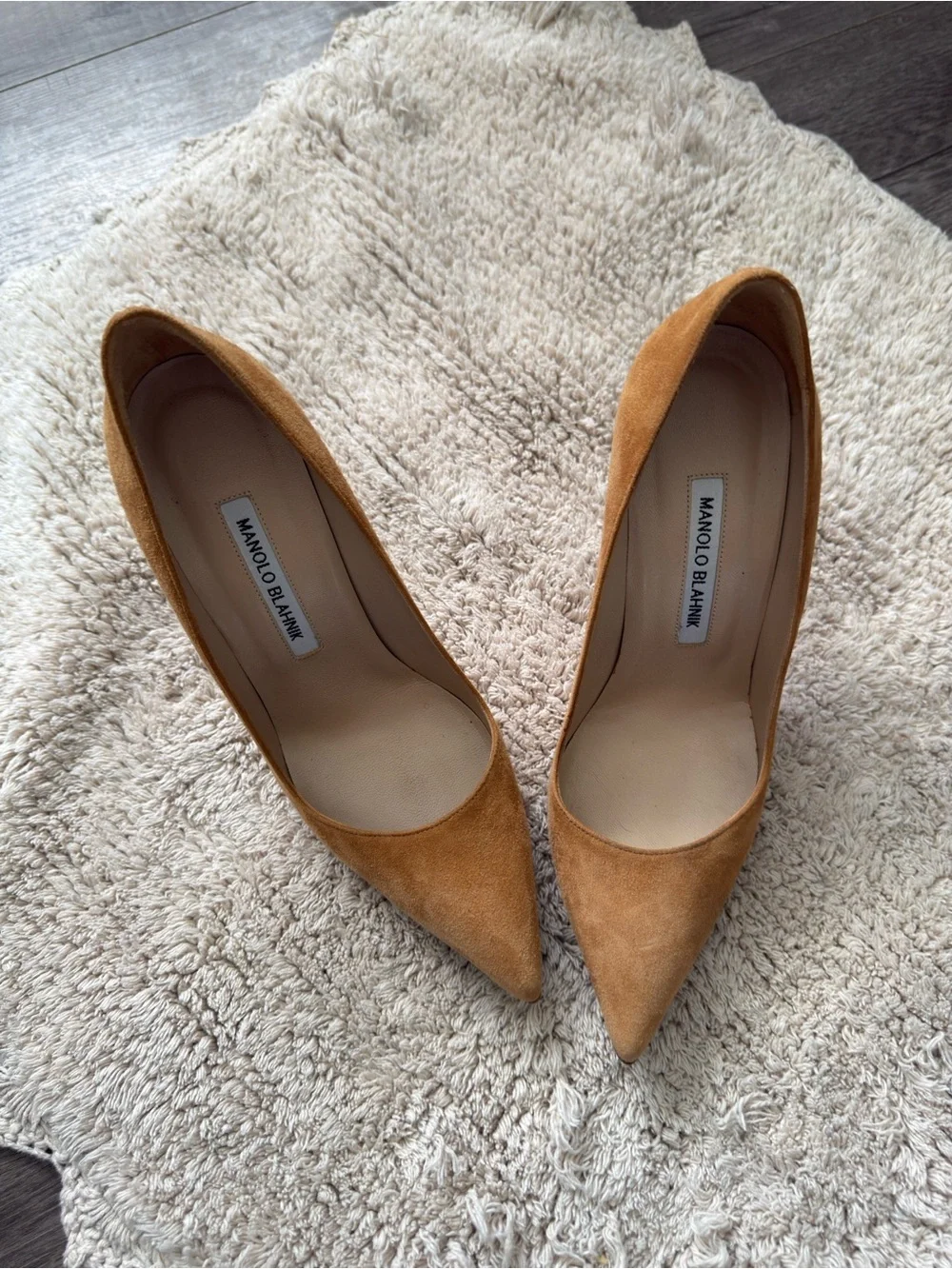 Manolo Blahnik Camel Suede Pointed-Toe Stiletto Pumps